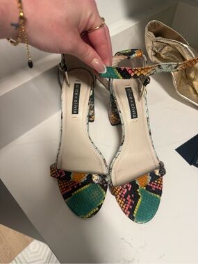 Alice + Olivia Multicolor Snakeskin Ankle-Strap Block Heel Sandals